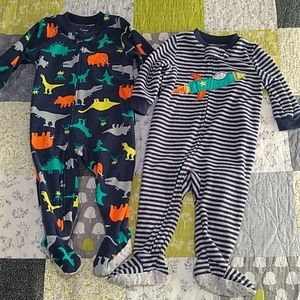 Fleece footie pajamas, dinosaurs, rocket